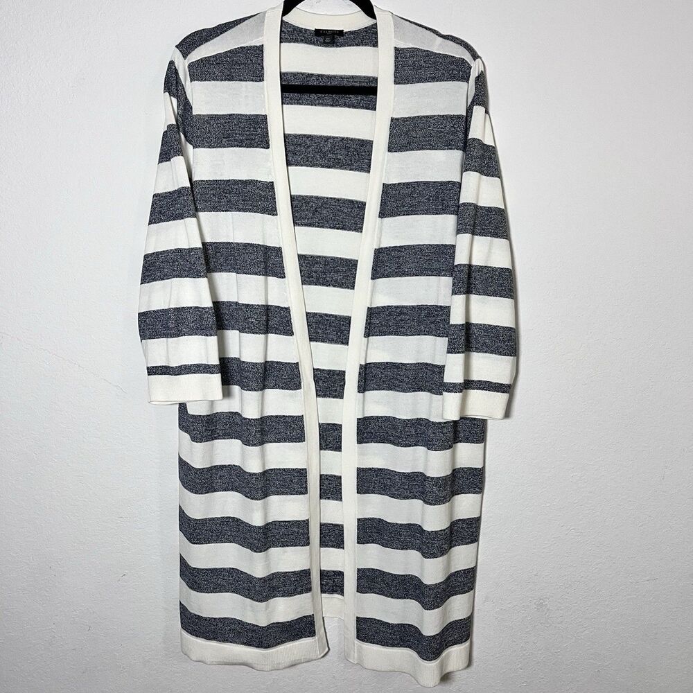 Talbots Pima Cotton Cardigan White Striped Long Sleeve Women’s Size 2XL
